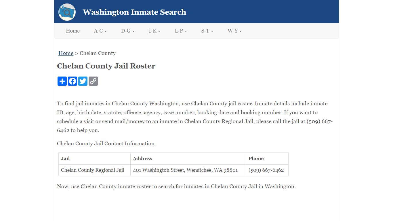 Chelan County Jail Roster - Washington Inmate Search