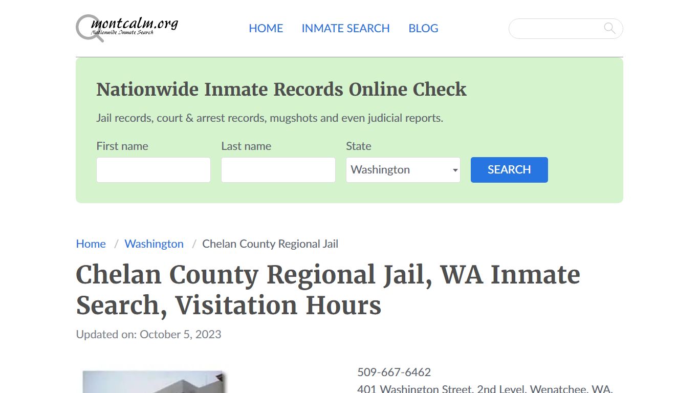 Chelan County Regional Jail, WA Inmate Search, Visitation Hours